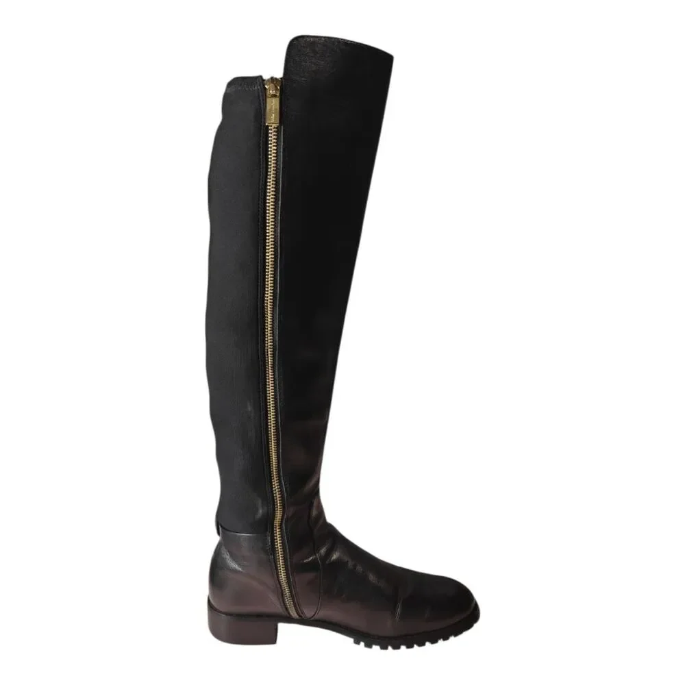 MICHAEL KORS Bryce Black Panel Leather Over The Knee Boot Size 8.5M